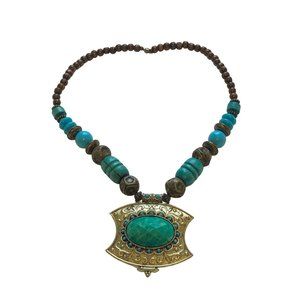 Vintage Necklace Western Theme Turquoise Color on Tin 24 Inches